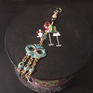 Teal bow Mixed media pendant Handmade